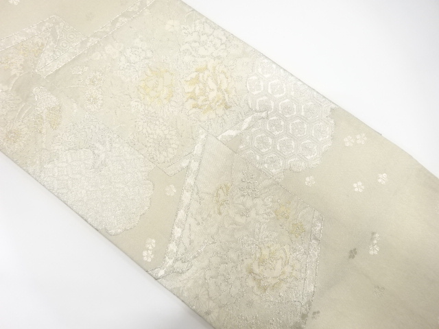 橋閑歩　綴れ屏風に牡丹模様織出しリバーシブル全通袋帯